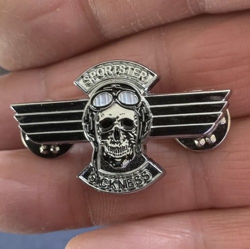Winged skull biker pin - winged, badge