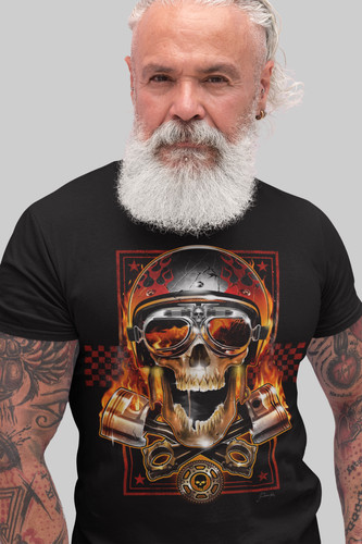 Herren shirt biker totenkopf - t-shirt,