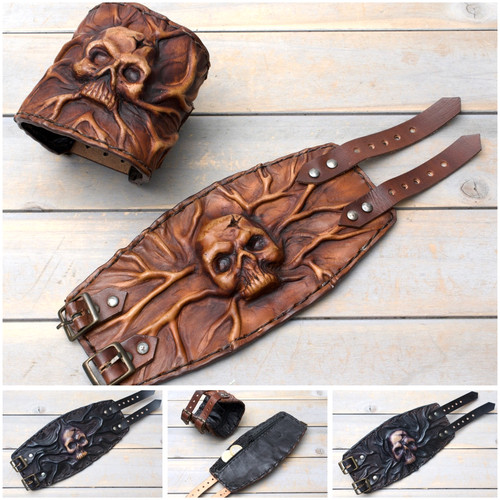 Armband leder totenkopf - leder,